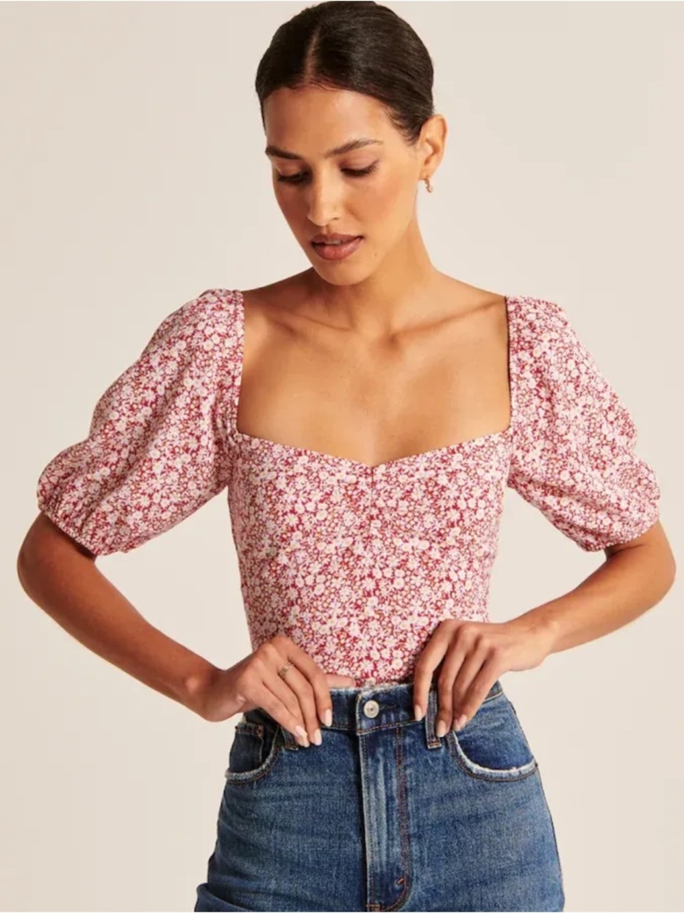 Womens Abercrombie and fitch sweet heart puff floral blouse size S
